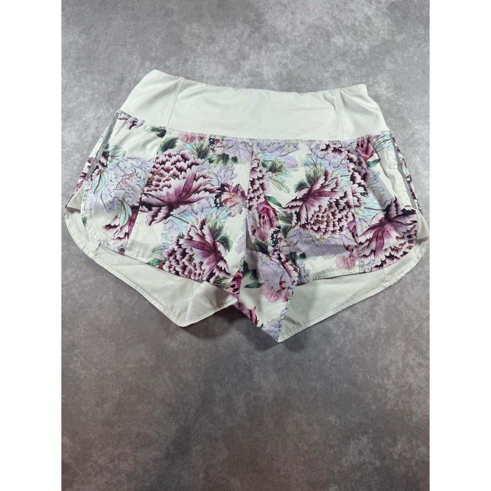 Athleta Floral Running Shorts Womens Small White Purple Pink Athletic Gym Gym